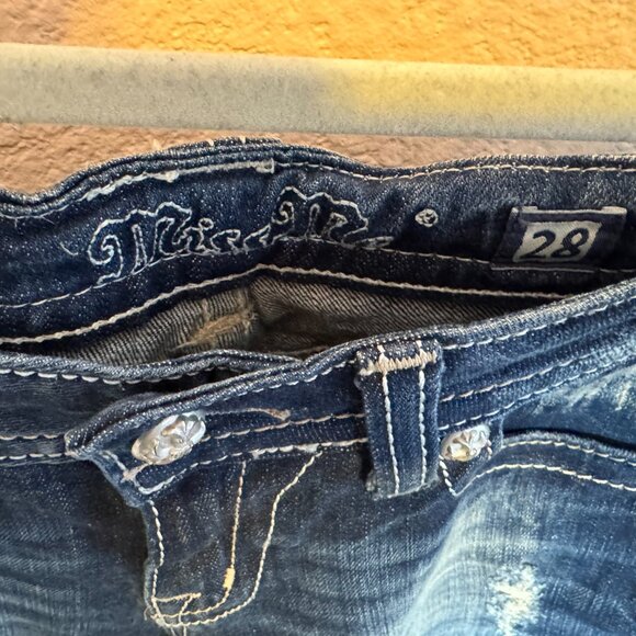 Miss Me Metal Studded Distressed Boot Cut VTG low rise sz 28 jean dark wash - Picture 5 of 6